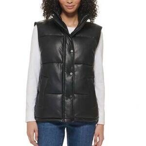 Marc New York Ladies Faux Leather Puffer Vest ~ BLACK